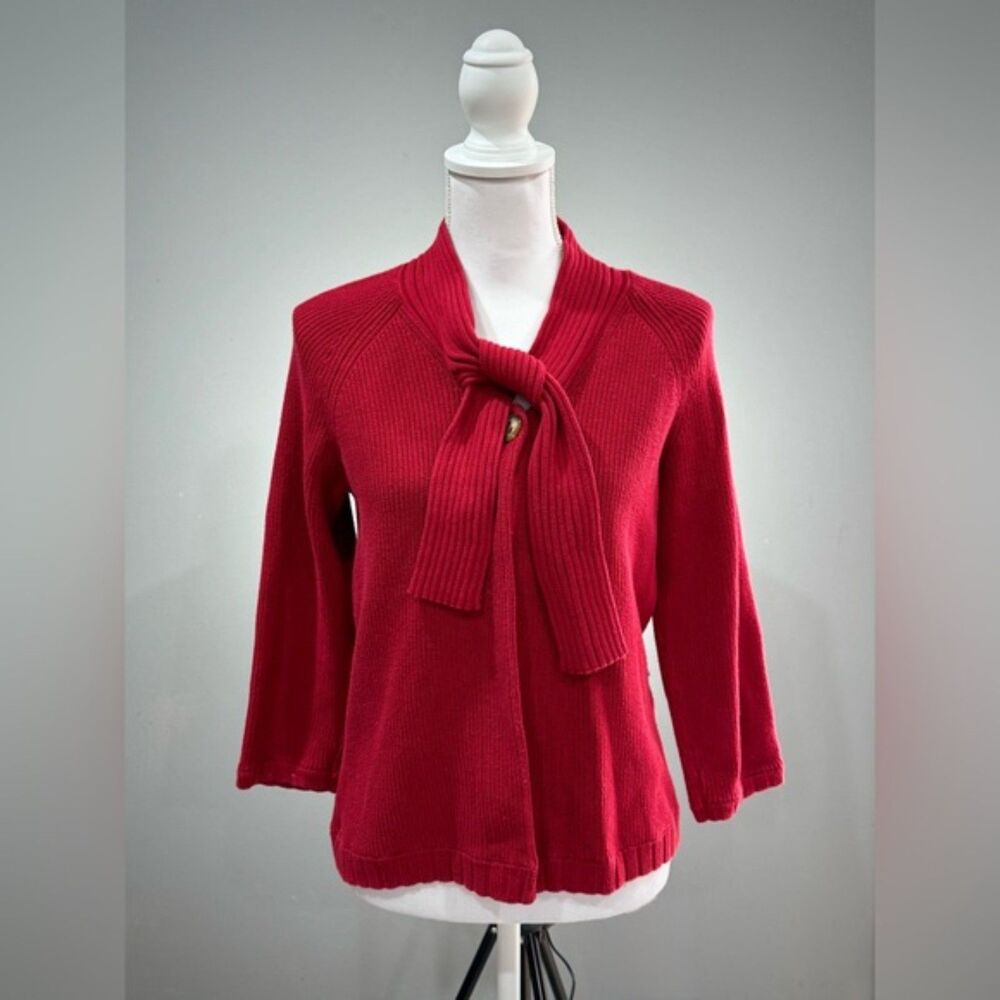 SALE! Red Vintage Talbots Tie-Neck Sweater Y2K Size S VGUC
